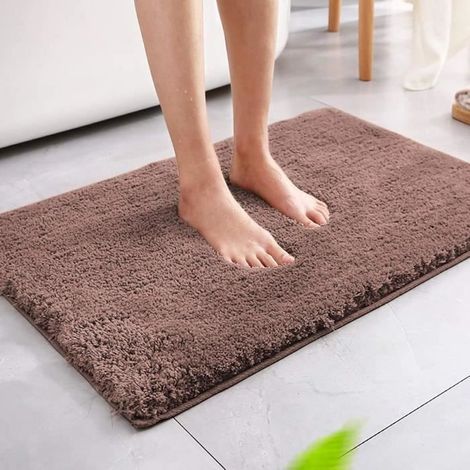 Tapis de Bain, Tapis de Bain Absorbant antidérapant, Tapis de Bain Moelleux en Microfibre, Lavable en Machine(Marron Foncé) (1/4)
