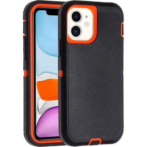 (Noir/Orange, iPhone 15 Pro) Coque de téléphone 3-en-1 ultra-résistante, blindée et antichoc, durable et résistante aux chutes