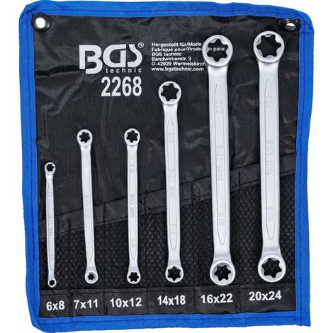 Bgs Technic – Jeu de 6 clés torx à œil E6-E8 à E20-E24 – Acier chrome-vanadium – Forgées à chaud – Chromage mat pour durabilité accrue