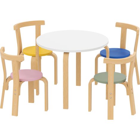 Set Tavolo e 4 Sedie per Bambini 3-8 Anni con Bordi Arrotondati in Legno Multicolore (1/5)