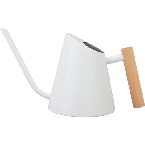 Arrosoir à long bec 800 ml en acier inoxydable mat avec poignée en bois pour plantes d'intérieur, jardin et fleurs (blanc). (1/5)