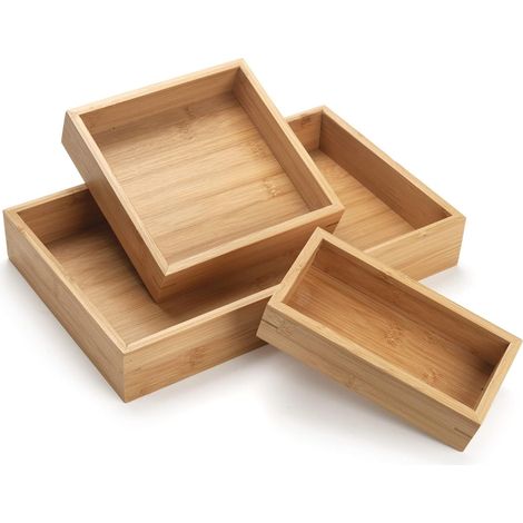 Lot de 3 Plateaux de Salle de Bain en Bambou Plats, paniers de Rangement Peu Profonds en Bois pour Salle de Bain, Salon, comptoir de Cuisine (1/5)