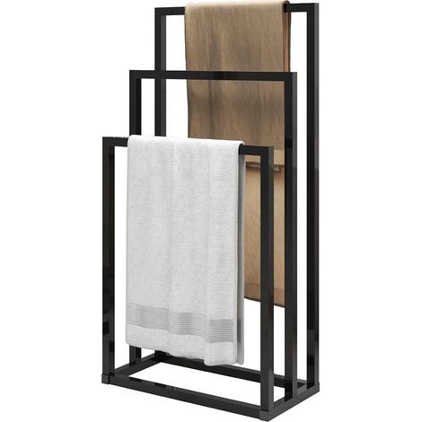 Toallero independiente - Organizador metálico de 3 niveles para toallas de baño y de mano, accesorios de baño, negro (1/5)