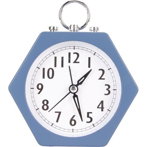 Mini-Polygonaler, geräuschloser Multifunktionswecker aus Metall für Schlafzimmer, Büro, Küche – Blau (1/5)