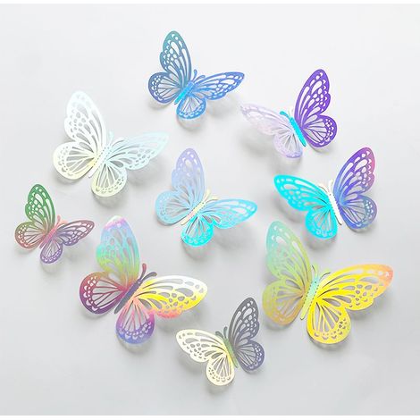 3D Papillons Papiers Décoration,60 Pièces Papillon Stickers Muraux,Papillon Autocollants Muraux pour Maison Pièce Fête Mariage(8/10/12cm) (1/5)