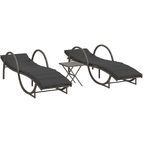 Maison Exclusive - Lettini Prendisole 2 pz con Tavolino Grigio in Polyrattan