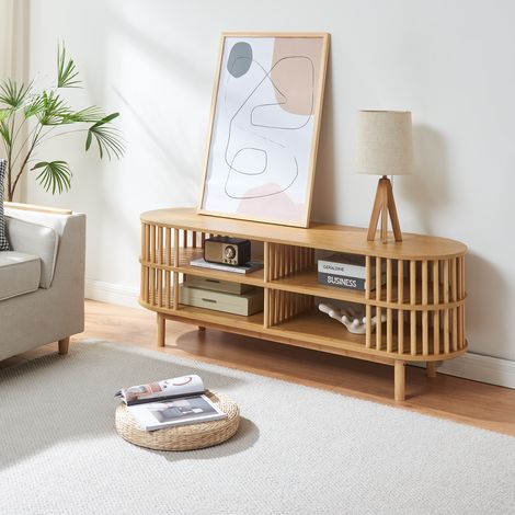 Mobile Porta TV Jarvenpaa con 4 Scomparti in Bambù 140 x 40 x 50 cm - Naturale [en.casa] (1/5)