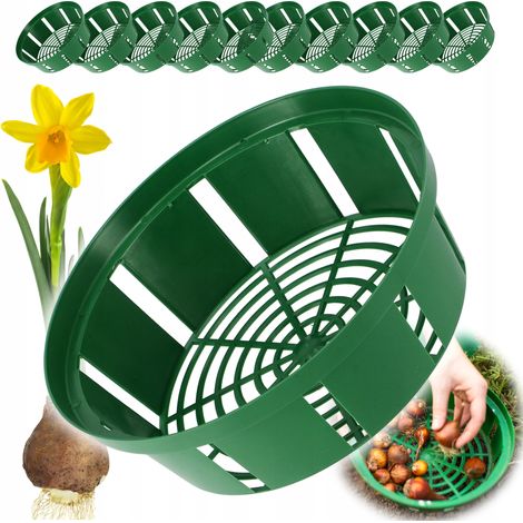 KADAX Lot de 10 paniers à bulbes en plastique - 2 formes - Pour floraison printanière - 18 cm - Rond