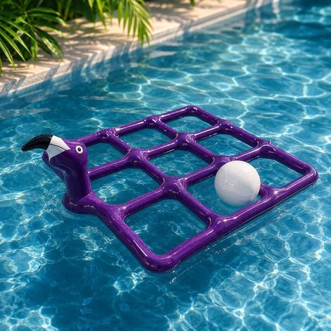 Jeu de lancer gonflable en forme de flamant rose avec 9 anneaux, en PVC, pour la natation en piscine.-AquaForge (1/5)