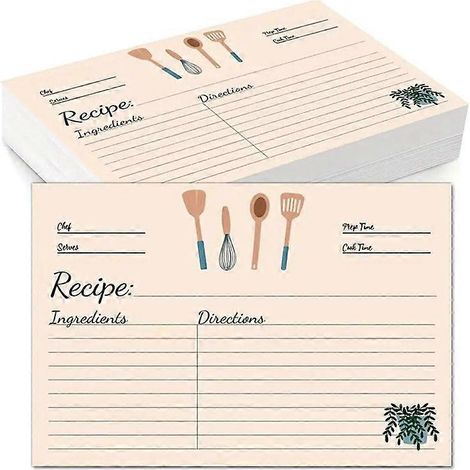 Fiches recettes 10 x 15 cm (4 x 6 pouces), lot de 100, papier cartonné épais recto-verso, vierges, cadeau pour maman, sœur, fille ou amie (1/5)