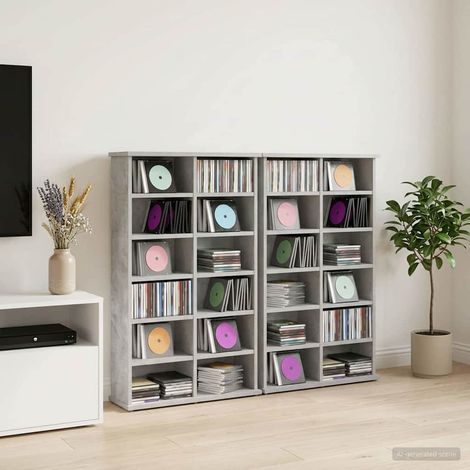 vidaXL CD Cabinet 2 pcs Concrete Grey 60 x 17 x 92 cm Engineered Wood (1/5)