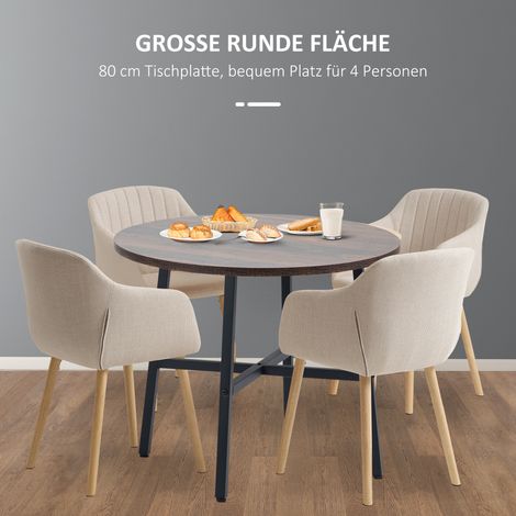 Table de cuisine ronde, grande table industrielle rustique, diamètre 80 cm, hauteur 76 cm, marron (1/4)