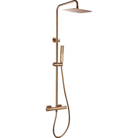 Conjunto ducha termostático Toscana oro rosa cepillado [ IMEX® ]