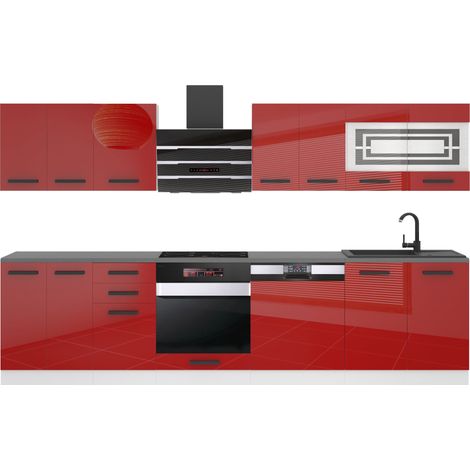 BELINI Cuisine Equipee Complete - 300 cm Lucy Muebles de Cuisine Complète Cuisine Complete sans Plan de Travail Rangement Cuisine Buffet Cuisine Rouge Très Brillant (1/3)