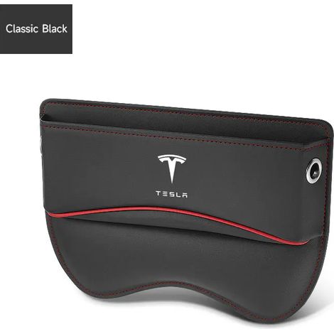 Poches de rangement en cuir noir pour l'espace entre les sièges de Tesla Model 3, Model X, Model S et Model Y (2020, 2021, 2023) (1/5)
