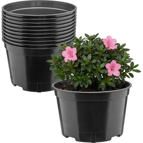 Garronda Blumentopf rund Kunststoff Ø18 x 11,5 cm (2L) 10er Set mit Drainagelöchern Pflanztopf robustes PP Pflanzgefäß für Garten Gewächshaus Balkon Anzucht Innen Außenbereich Schwarz GD-0202 (1/4)