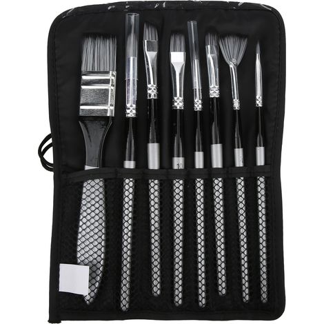 Set mit 8 Reisepinseln aus Nylon und Wolle, schwarzer Griff, Zeichenwerkzeuge für Schüler und Künstler (1/5)