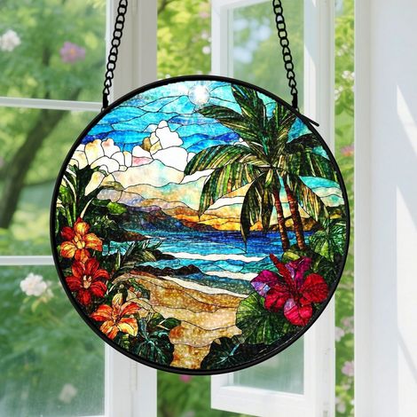 15cm Suspension en vitrail, attrape-soleil élégant en verre, décoration porte maison, cadeau Anniversaire pour femme, homme, maman, grand-mère (1/5)