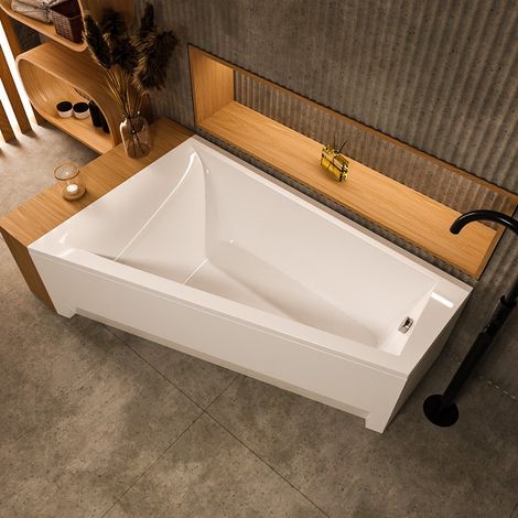 ECOLAM Baignoire trapéze Rita 160x100 cm gauche + tablier en acrylique  Vidange automatique Alcaplast + Pieds et silicone (1/5)