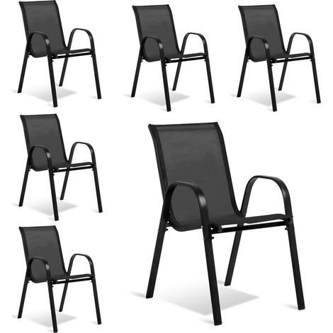 Terre Jardin – Lot de 6 chaises de jardin empilables en acier et textilène – Charge maximale 150 kg – Faciles à nettoyer et résistantes aux intempéries