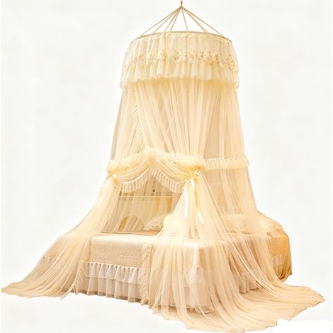 Moustiquaire,moustiquaire pour chambre d'enfant,moustiquaire en dôme,ciel de lit,maille fine,installation sans perçage –100×270×1000cm,Beige (1/5)