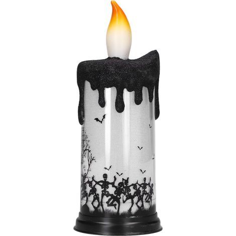 Boule à neige d'Halloween avec bougies LED décoratives, lampe bougie électronique pour fête, squelette dansant (1/5)