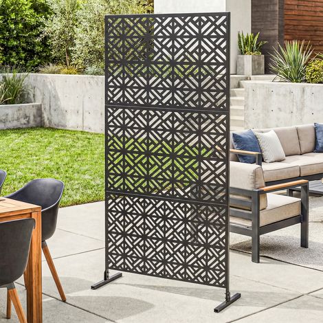 Pannello decorativo per esterni, traliccio decorativo da giardino, 3 pannelli con motivo geometrico in metallo, 92x40x192 cm, nero (1/5)
