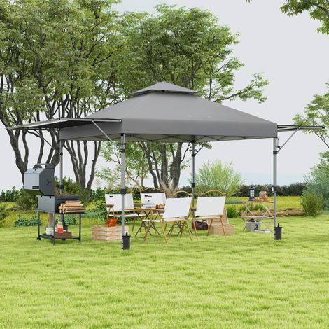 Cenador plegable de jardín, 5 x 3 m, tela Oxford con 2 laterales ajustables, incluye bolsa de transporte con ruedas.