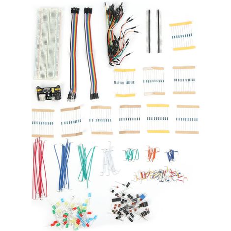 Kit de composants électroniques à monter soi-même, plaque d'essai avec lignes de connexion, condensateur céramique et module de résistance. (1/5)