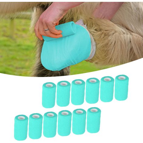 12 pièces/Vente de bandages de parage de sabots de vache fabriqués à la ferme, bandages de parage de sabots, tissu non tissé, bandages auto-adhésifs pour bovins, cyan. (1/5)