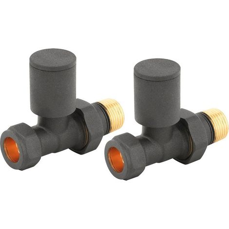 Heatwave Round Anthracite Straight Radiator Valves Pair (1/2)