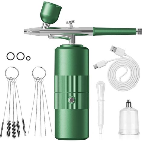 Kit aérographe sans fil rechargeable – Pistolet à peinture portatif et spray pour ongles pour peinture et décoration Vert (1/5)