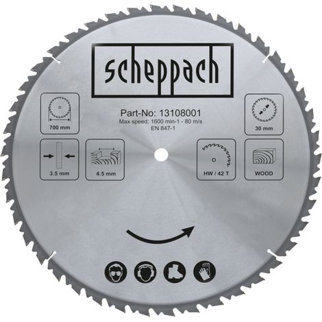 Scheppach Lame de scie circulaire HW - Ø 700 mm - 42 dents - Alésage 30 mm - Pour bois de chauffe (1/2)