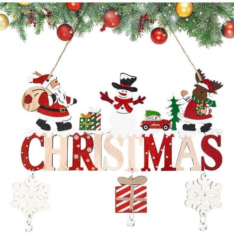 Plaque de Porte en Bois pour Noël - Décoration Suspendue avec Signe de Lettre pour Porte - Panneau Joyeux Noël (1/5)