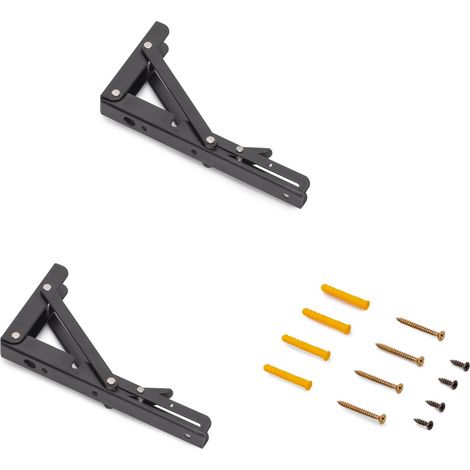 Emuca Jeu de Supports de pliage, longueur 203mm, Acier, Peint en noir