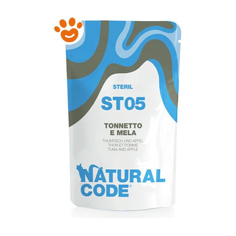 Natural Code ST05 Cat Adult Sterilizzato Tonnetto e Mela - Natural Code ST05 Cat Adult Sterilizzato Tonnetto e Mela - Bustina Da 70 Gr
