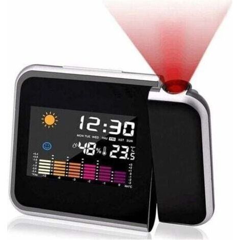 Réveil à projection, calendrier à écran couleur, station météo personnelle pour chambre à coucher, projecteur à intensité variable, double alarme, affichage LCD, date, heure, température, humidité.,TR (1/5)