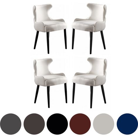 Juego de 4 sillas de comedor de terciopelo Oxford LUX: sillas tapizadas para comedor, cocina: crema (1/5)
