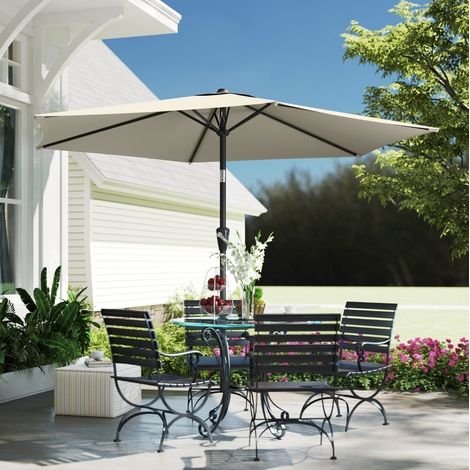 Sombrilla de jardín de metal color blanco crema, Ø270 cm, inclinable con manivela, UPF50+, repelente al agua, sin base