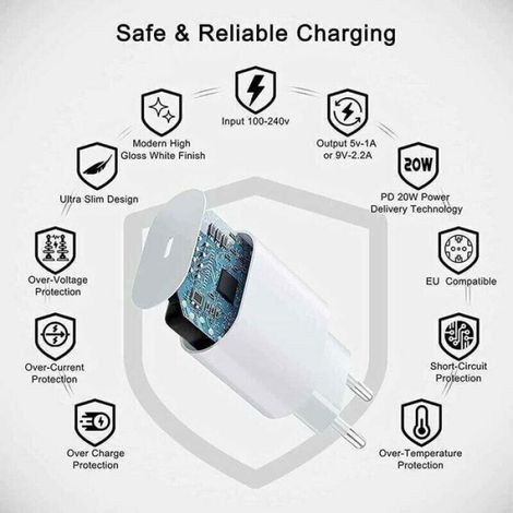 Chargeur Usb-C - 20 W - Compatible Iphone 14 13 12 11 X Se Et Ipad Pro - Câble Lightning 2 M - Certifié Mfi (1/4)