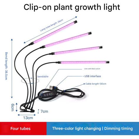 Filiyano – Lampe horticole 3 couleurs / éclairage horticole avec bras LED flexible, lot de 1, idéale pour la croissance des plantes. 4 tubes (1/5)