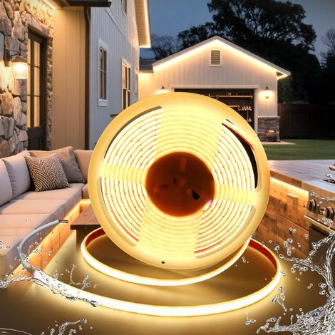 24V COB Ruban LED 5M Bande Autocollant Étanche IP68 Blanc Chaud 3000K 320LED/M Découpable Flexible Silicone Imperméable Largeur 10mm, pour Exterieur Chambre Cuisine Miroir (Sans Alimentation) (1/5)