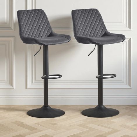 Bar Stools Gas Lift Stools Velvet Breakfast Kitchen Club Cafe Swivel Chairs,2Pcs Grey