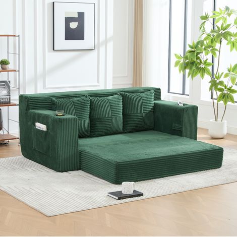 Sofá modular de 3 plazas de pana verde esmeralda con bolsillos - CHICFURN (1/5)