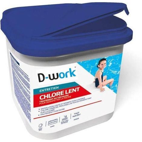 Chlore Lent Pastilles 250 g - 5 kg - 0 % Acide Borique - Chlore Stabilisé pour Piscine - D-Work (1/3)