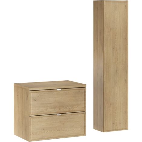 Ensemble Sous-vasque 60cm + Plateau + Colonne Salle de Bain - Caldera Clair - Livraison gratuite