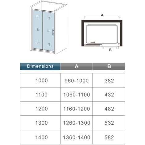 Ocean Sanitaire – Porte de douche coulissante 150x190cm – Verre de sécurité 5mm – Installation en niche – Aluminium chromé – Accès coulissant
