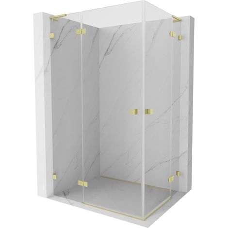 Mexen Lunar L Duo Duschkabine schwenkbar 90 x 70 cm, transparent, gebürstetes Gold - 834L-090L-070P-55-00