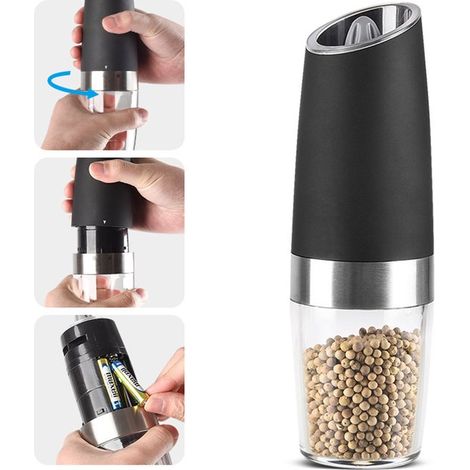 Molinillo eléctrico de sal y pimienta, molinillo automático para hierbas de cocina que se maneja con una sola mano. (1/5)