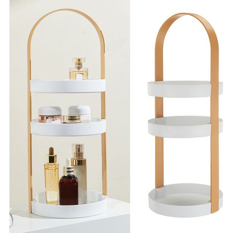 Étagère de rangement ronde à 3 niveaux avec poignée intégrée, support de rangement rond à 3 niveaux pour salle de bain, couleur abricot (1/5)